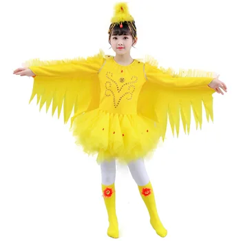 Високо Качество На Жълто Деца Патица Птица Пиле Животни Танцови Костюми Комплект, Подходящ За Деца На Карикатура На Сценичното Представяне На Облекло