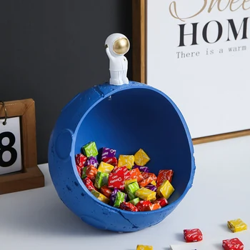 Creative Astronaut Storage with Light Resin Character Model Snack Candy Storage Box Round Nordic Home Decor Living Room Decor