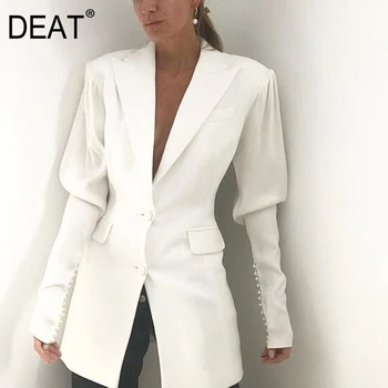 DEAT 2021 нови летни и пролетни бели модерни дамски дрехи с пълни ръкави однобортный джобен блейзър жена топ WN20300L