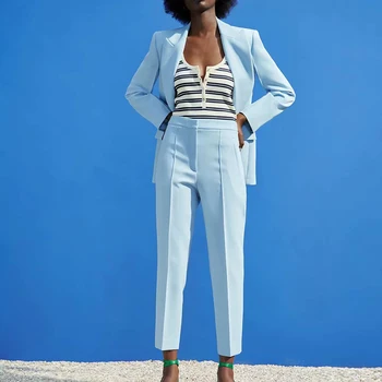 Za Костюми Office Women Костюми & Long Pants Suit 2021 New Fashion Simple Slim Chic Women Suit Костюми Casual Street Youth Party Suit
