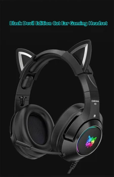 Нов K9 Black Demon Версия Cat Ear Слот Слушалки С Микрофон RGB Светлинен Мобилен Телефон, Компютър намаляване на шума Слушалки