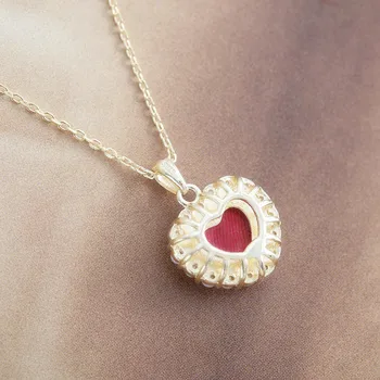 Luomansi Real Сърце Shape Pearl Ruby Обеци, Колие Ретро Комплект Бижута S925 Сребро 18K Злато Жената Подарък