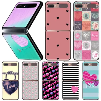 Сладко Love Heart Cell Phone Case For Samsung Galaxy Z Flip 5G Black Foldable Hard PC Cover ZFlip 6.7