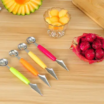2 В 1 Dual-head Fruit Carving Gadge Knife Кухня Carving Топка Slicer Fruit Plate Watermelon Кътър САМ Fruit Лъжица Cream O5M1