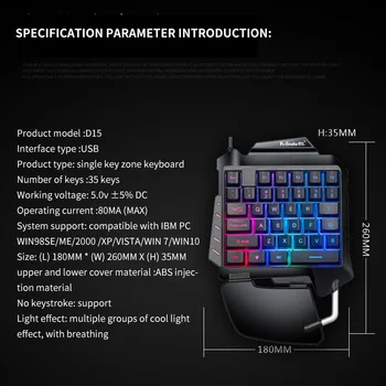 LED Осветен One-Hand Mechanical Gaming Keyboard 35-Key Gaming Keyboard Cool Light RGB Осветен Gaming Controller For PC, PS4 Xbox