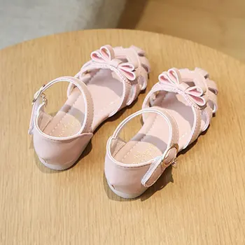 Детски Модни Сандали за момичета, Деца Леки Летни Кожени Сандали със затворени пръсти Принцеса Плоски Обувки Първите уокър #21-36