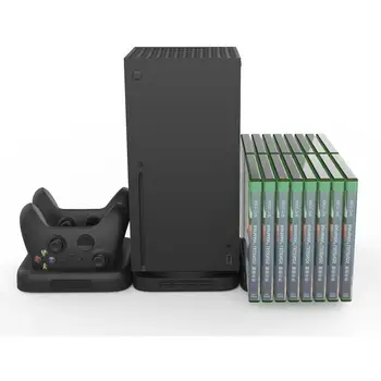 Комплект 3 в 1 Синя Светлина Vertical Stand XSX Dual Charging Dock with 4 USB Hub / 16 Game Disc Storage for Xbox Series X Game Console