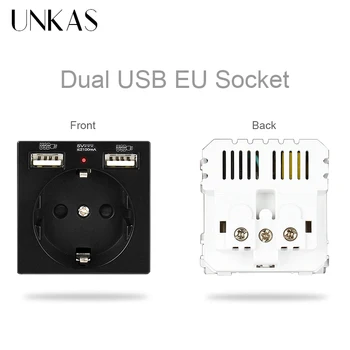 UNKAS Модули САМ Combination Free Matching French EU Socket USB Зарядно устройство TV RJ12 Телефон, RJ-45 Компютър Черно PC Пластмасов панел