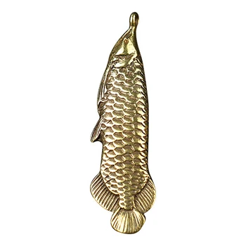 Винтидж Месингови Arowana Fortune Fish Златната Рибка Статуя Ключодържател Висулка Преди Кухи Риба Домашен Офис Бюро Украса Украса На Подарък