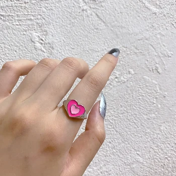 New Ins Creative Simple Colorful Double Layer Love Heart Ring Vintage Капка Нефт Сърце Rings For Women Girls Fashion Jewelry