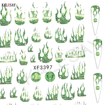 3D Дизайн на Огън Пламъка на Ноктите Стикер за Маникюр Зелен Лист от Детелина Флаг Украса Самозалепващи Стикери за Нокти Изкуство Аксесоари Съвети