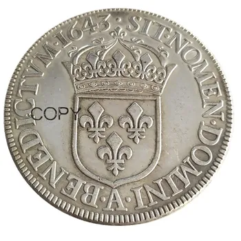 Франция 1643 1644 1 Ecu - Луи XIV със сребърно покритие Копирни Монети