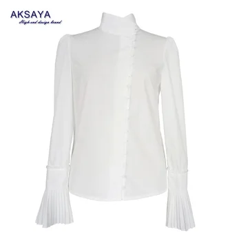 AKSAYA New Women Vintage Dress Shirt White-Long Sleeve Women Blouse Female Fashion Camisa Office Elegant Quality Пролет Лято