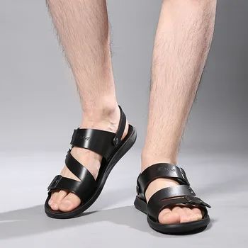 2021New Удобни Ежедневни сандали Сандали Мъжки Pentoufle Homme Възрастни мъжки Сандали Естествена Кожа Мъжки Летни Обувки Man