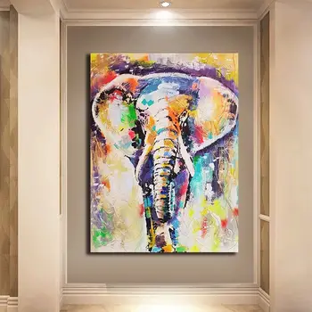 Цветна Слон Оцветени Платно Живопис Плакати и Абстрактни Щампи Животни Стенни Художествени Картини за вашия интериор на Хола, Без рамка