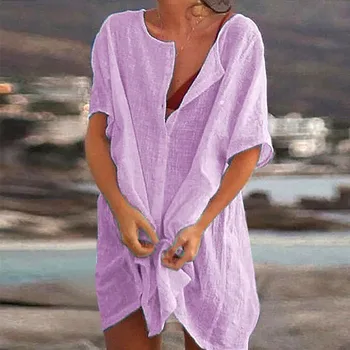 Дамски Плажна блуза Лятна Бутон Бански, Ризи Слънцезащитен Крем Бикини Покрива Върховете Blusas Mujer De Moda 2021 Бански костюми Блуза