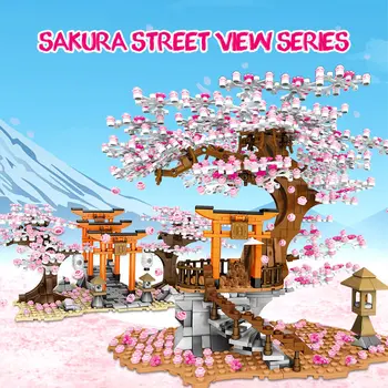 Creator City Street View Idea Sakura Inari Shrine Bricks Friends Cherry Blossom Сам Tree House Building Blocks Toys