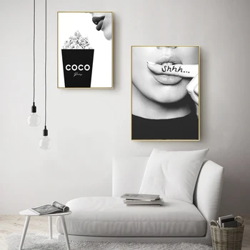 Плакати и щампи Vogue Coco Платно Живопис Black White Wall Pictures Fashion Art Couture за Хола Модерен Начало Декор