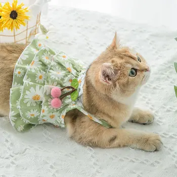 Тънка пролетно летни дрехи за домашни любимци за малко куче котка хладно малката Маргаритка пола на подтяжках куче, коте мека дишаща ежедневни прекрасна