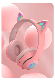 Карикатура led ефектно осветление сладък котка ухото безжична Bluetooth слушалка може да свържете микрофон за подкрепа TF карта момичета и деца