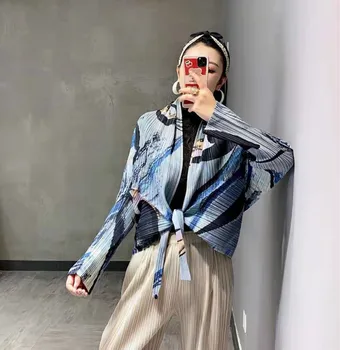 ГОРЕЩА ПРОДАЖБА Miyake fashion print отложной яка див стил нарушения на сърдечния палто с дълъг ръкав В НАЛИЧНОСТ