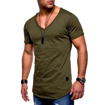 Мъжки потници Тениски Печалба Дълбоко V-образно деколте с къс ръкав мъжка тениска Slim Fit тениска мъжете Кльощава ежедневни летни тениски camisetas размер 3XL