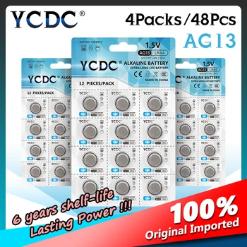 YCDC 48Pcs/4card AG13 Cell Бутон Batteries 1.5 V LR44 L1154 RW82 RW42 SR1154 SP76 A76 357A Battery Coin Watches For Toys
