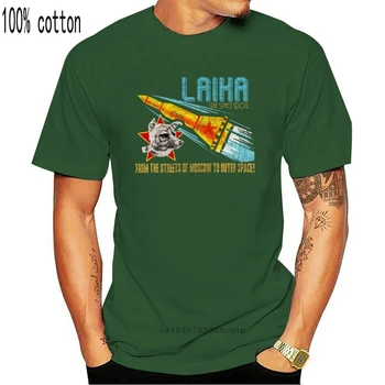 Мъжки t-shirt Laika Space Dog Съветския Съюз, СССР, Русия Спътник 2 Москва Ретро С Къс Ръкав Плюс Размера на Тениски