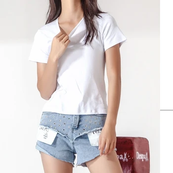 Гореща Разпродажба на памучен тениска Women O Neck Plain Short Sleeve Tshirts Print Black Casual T Shirt 2021 Women
