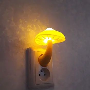 LED Night Light Mushroom Wall Socket Lamp EU US Plug Топло Бяла Светлина-сензор за управление на Спалня Светлина Декорация на дома
