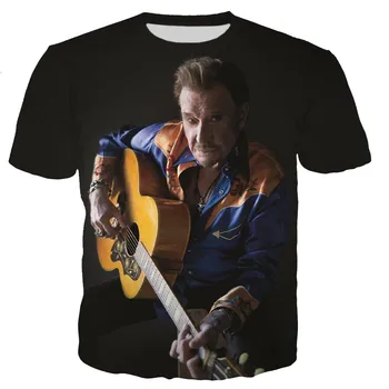 Johnny Hallyday T Тениски 3D Johnny Hallyday Printed T-shirt Casual Style T Shirt Men and Women Върховете Tee