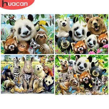 HUACAN Diamond Живопис Panda Animal Full Square Round Ръкоделие Диамантена Бродерия Зоопарк Картина От Планински Кристал Начало Декор