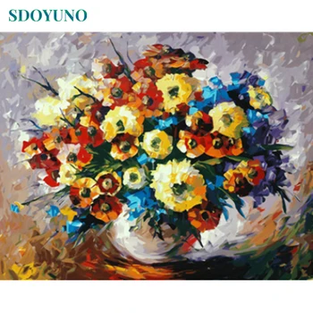 SDOYUNO Paint By Numbers Flowers САМ Oil Painting By Numbers On Canvas 60x75cm Frameless Number Живопис Pictures Decor