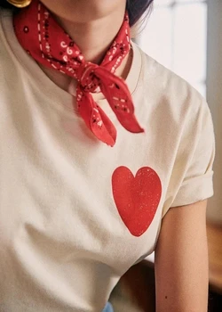 Червени Сърца Печат Дамски памучни Тениски 2021 Лятото на Нов Къс Ръкав Чай Прости дамски Блузи