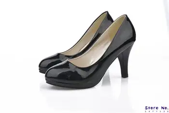 Нови дамски обувки-лодка Дамски изкуствена кожа плитки слипоны през Цялата стелката на Обувки на висок ток Сватба парти Derss Shoes Mujer Размер 34-42