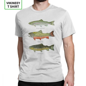 Кафява Пъстърва Триада Забавна Тениска за Мъже Fish Fly Fish Дрехи с Къс Ръкав Класически Тениски Памук За-Образно Деколте Тениска
