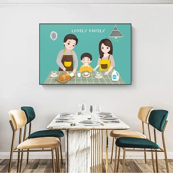 Прекрасни Семейни Плакати и щампи Платно Живопис Cartoony Герой Скандинавските Интериорни Картини за Кухня на Домашен интериор на Ресторант
