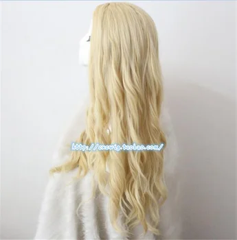 Принцеса пепеляшка Блондинка Дълги Вълнообразни перука Възрастни и Деца, Център за Раздяла Стил Топлоустойчива Перуки косата + перука капачка