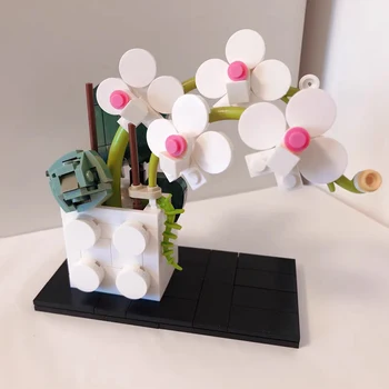 Растения, Ваза Дърво В Саксия Цветя Phalaenopsis Цвете Строителни Блокове Тухли Аксесоари DIY Модел Забавни Играчки За Детски Подаръци