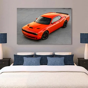 Платно Картини Challenger Тунинг SRT Hellcat Оранжево Суперавтомобил Плакати Модерните Стенни Артистични Щампи за Всекидневна Декор