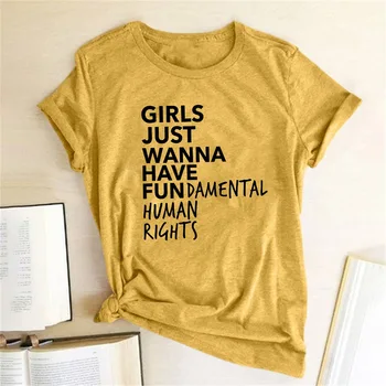 Феминистский Феминизъм Тениска Момичетата Просто Искат Да Имат Фундаментални Човешки Права Писмо Печат На Тениска Жени С Къс Ръкав Летни Блузи Чай