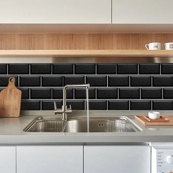 54 парчета черен терраццо PVC дълги тухлени стикери за стена, кухня, баня и кухня водоустойчив самозалепващи плочки, тапети decora