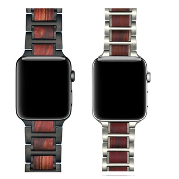Дърво за Apple Watch SE band 6 5 4 44 мм 40 мм iWatch band 38 мм 42 мм гривна от Естествен червен сандалово дърво+каишка от неръждаема стомана