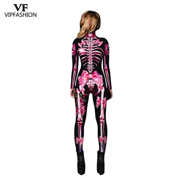 VIP FASHION Mechanical Bodysuit Halloween Costumes For Women 3D Print Rose Skeleton Гащеризон Плюс Размера на Cosplay Костюм