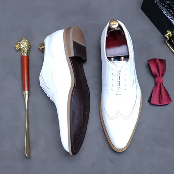 Desai нов стил кожени мъжки обувки бизнес рокля дишаща кожена обувки Британски чрез шнурове мода сватба парти бели обувки за мъже