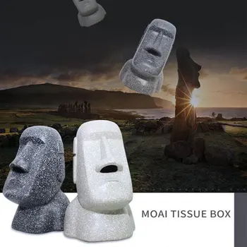 Moai Easter Island Stone Portrait Tissue Creative Box Лицето Tissue Paper Storage Tray Home Decoration Decoration Хелоуин Gift