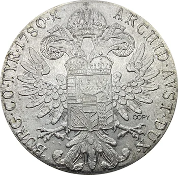 Австрия Габсбург 1780 голяма една медицинска сестра SF 1 Талер Мария Терезия Мельхиор Позлатен Сребърен Копирни монета