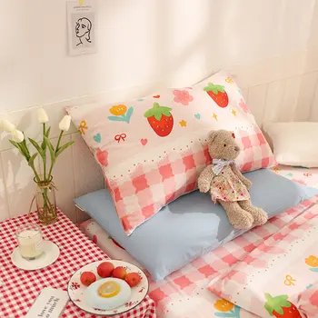 Сладък сладък червен розов ягодово комплект постелки teen child kid,памук twin full queen home textile чаршаф калъфка пухени