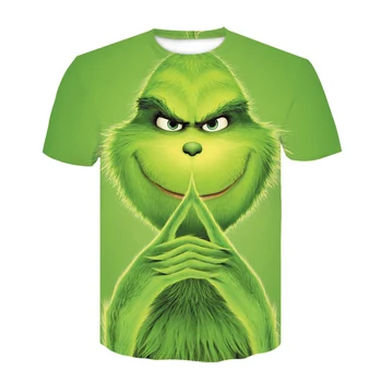 Лятна Мода Новата 3D Печат тениска Зелена Гринч Аниме Забавна Тийнейджърска Дрехи Голям Размер от Малкия Размер на Едро