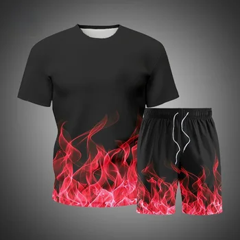 Мъжки комплекти Тениска къси Панталони Костюм 2021 Лято Страхотен Дизайн 3D Печат Спортни Дрехи Спортни дрехи Градинска Дрехи Мъже, Хип-Хоп Извънгабаритни тениски